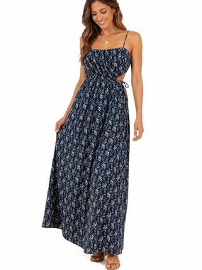 J.Crew Reimagined Floral Maxi Dress M Navy Boho Summer Flowy Cutout